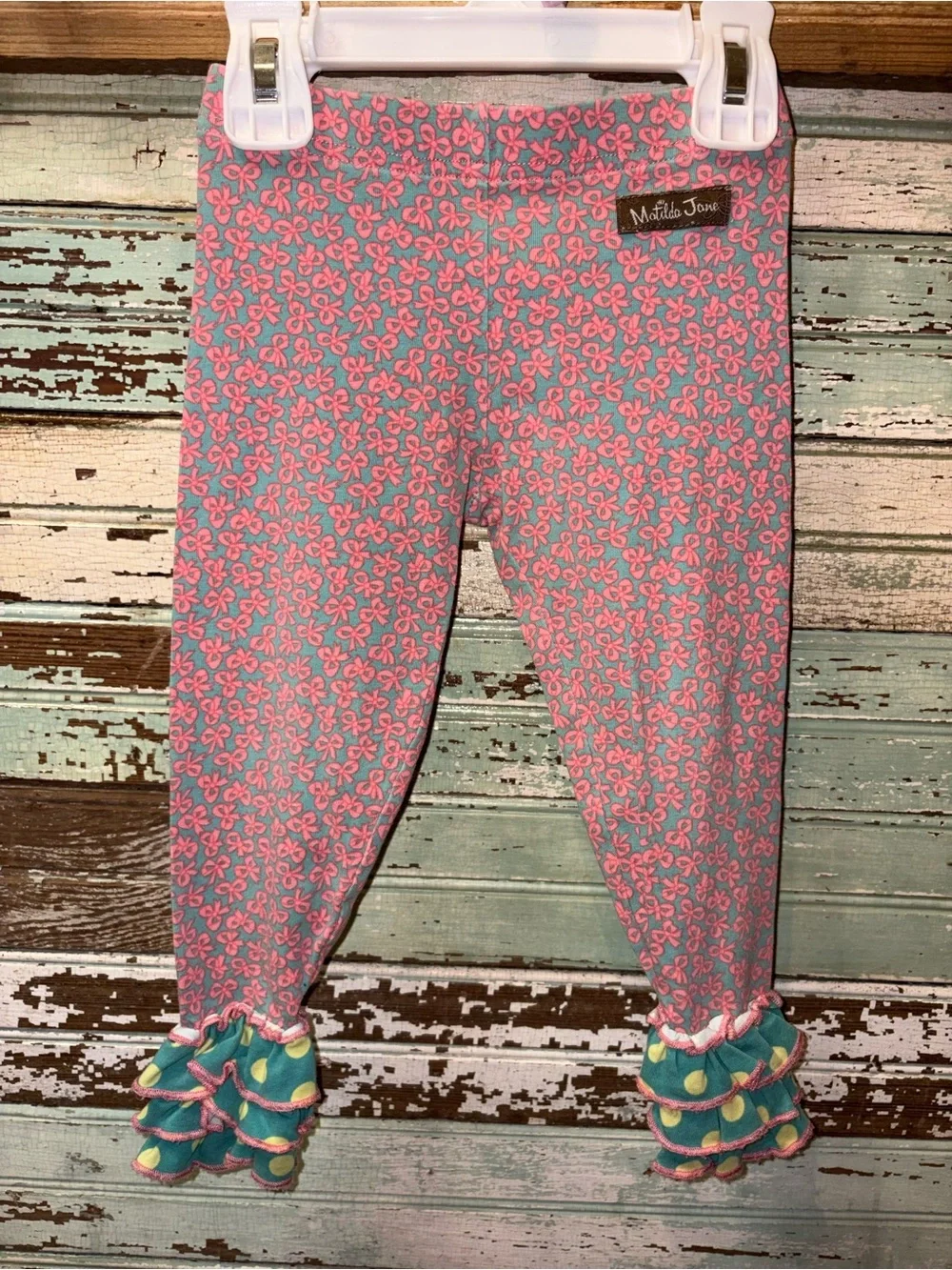 Matilda Jane Aqua & Pink Bow Floral Fox & Fox Print Leggings 2 piece Set Outfit